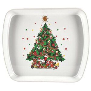 Vintage Christmas Tree Plastic Rectangle Tray Molded Plastic Holiday Platter